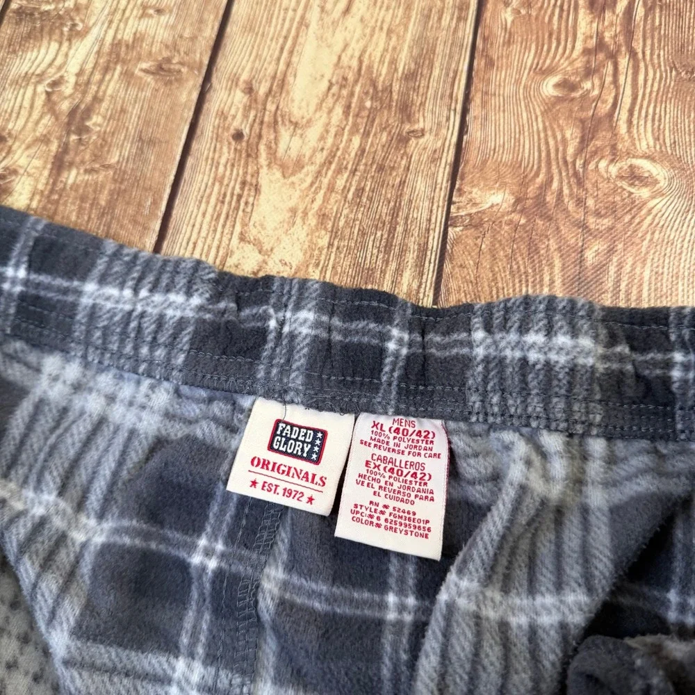 Faded Glory Originals Pajama Pants Mens Extra Large Gray Plaid Fleece Lounge